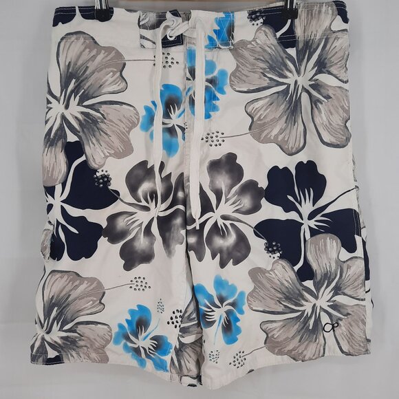 OP Ocean Pacific Hawaiian Swim Trunks Men's Size M Hibiscus Beach Vacation - Picture 1 of 6